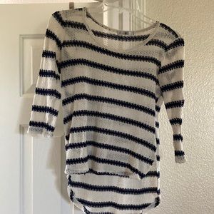 Blu Planet Knit Striped Cream/ Navy Lightweight Tunic Top-Sweater
